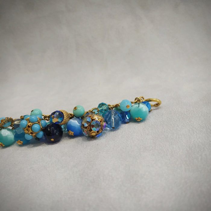 Askew London Blue Turquoise Charm Bracelet Gold Plated Vintage Glass Crystal - The Hirst Collection