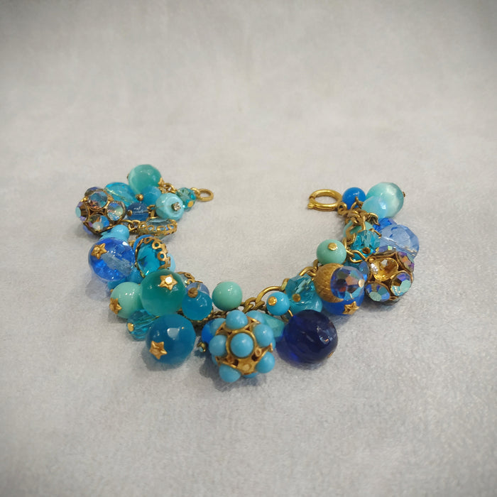 Askew London Blue Turquoise Charm Bracelet Gold Plated Vintage Glass Crystal - The Hirst Collection