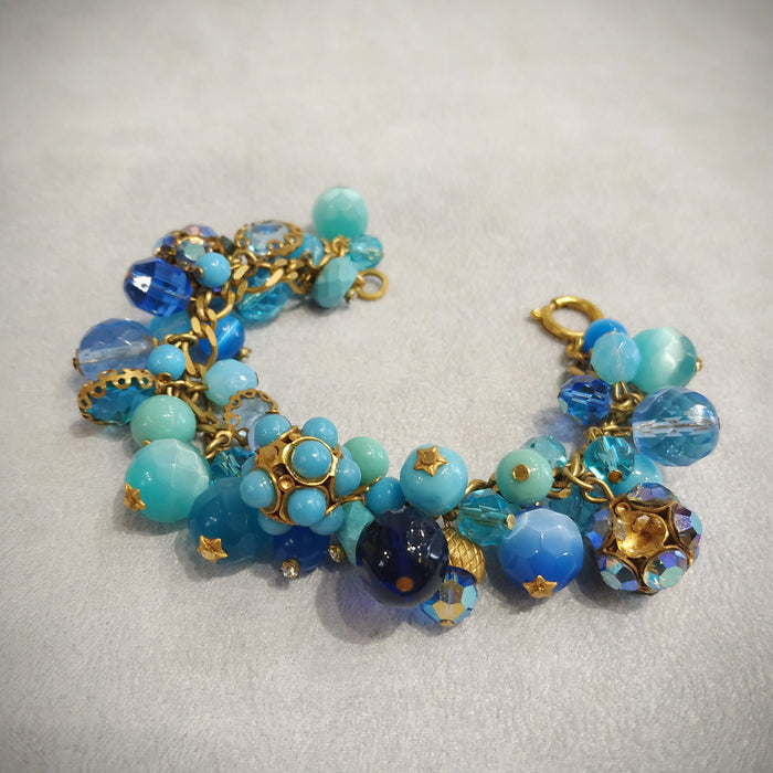 Askew London Blue Turquoise Charm Bracelet Gold Plated Vintage Glass Crystal - The Hirst Collection