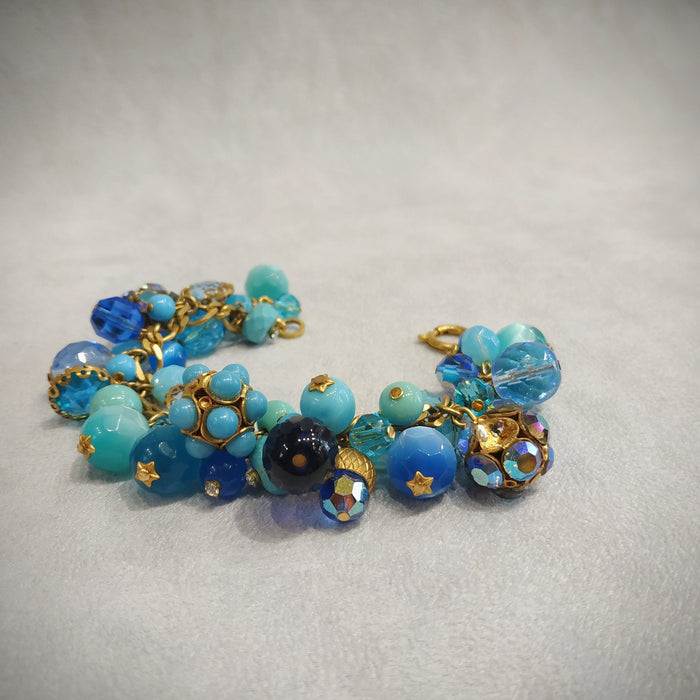 Askew London Blue Turquoise Charm Bracelet Gold Plated Vintage Glass Crystal - The Hirst Collection