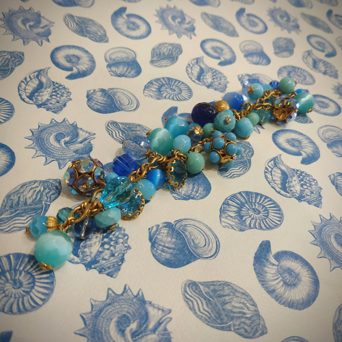 Askew London Blue Turquoise Charm Bracelet Gold Plated Vintage Glass Crystal - The Hirst Collection