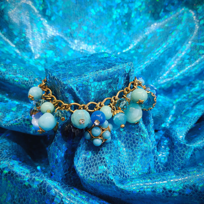 Askew London Blue Turquoise Charm Bracelet Gold Plated Vintage Glass Crystal - The Hirst Collection