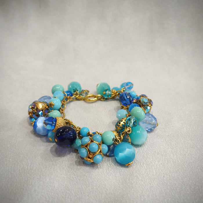 Askew London Blue Turquoise Charm Bracelet Gold Plated Vintage Glass Crystal - The Hirst Collection