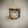 Kenneth Jay Lane Jewelled Cross Black Enamel Pearl Cuff Bracelet - The Hirst Collection