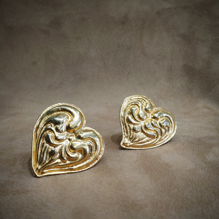 Edouard Rambaud Chunky Gold Heart vintage clip on earrings - The Hirst Collection