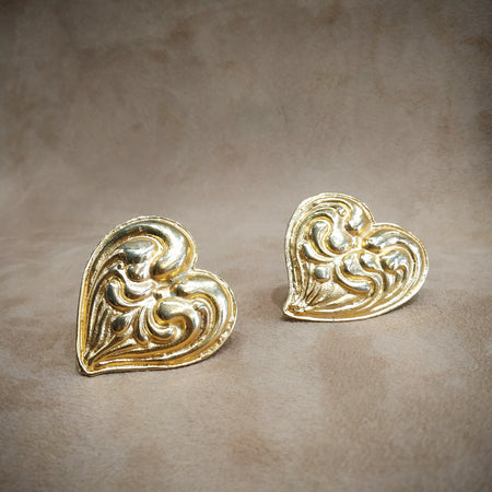 Edouard Rambaud Chunky Gold Heart vintage clip on earrings - The Hirst Collection