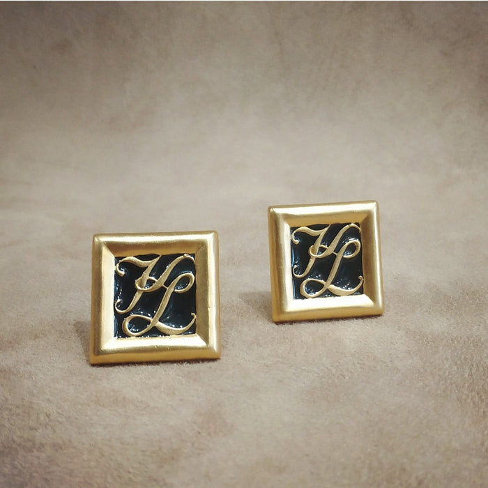 Karl Lagerfeld Gold Black Square Clip On earrings - The Hirst Collection