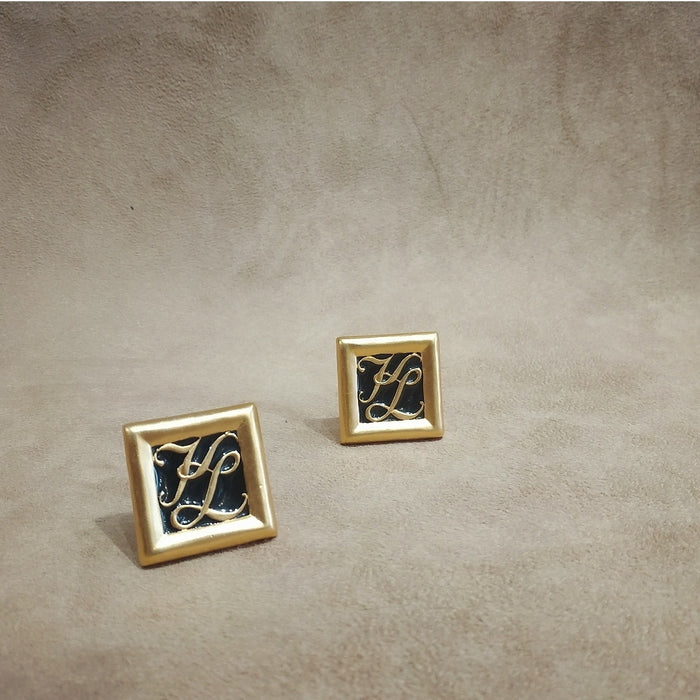 Karl Lagerfeld Gold Black Square Clip On earrings - The Hirst Collection