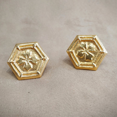 Lanvin Vintage Gold Hexagonal Clip on Earrings - The Hirst Collection