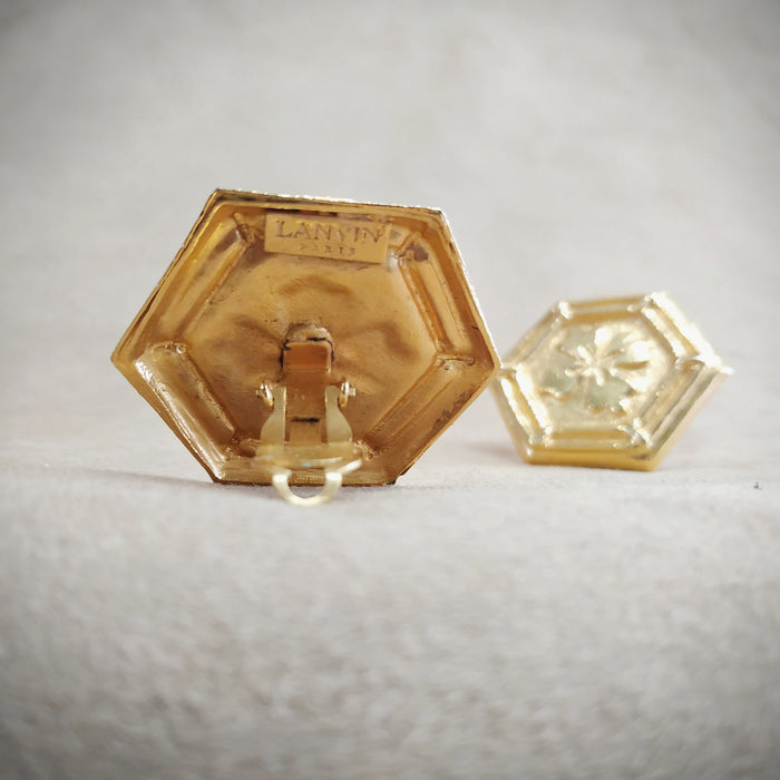 Lanvin Vintage Gold Hexagonal Clip on Earrings - The Hirst Collection