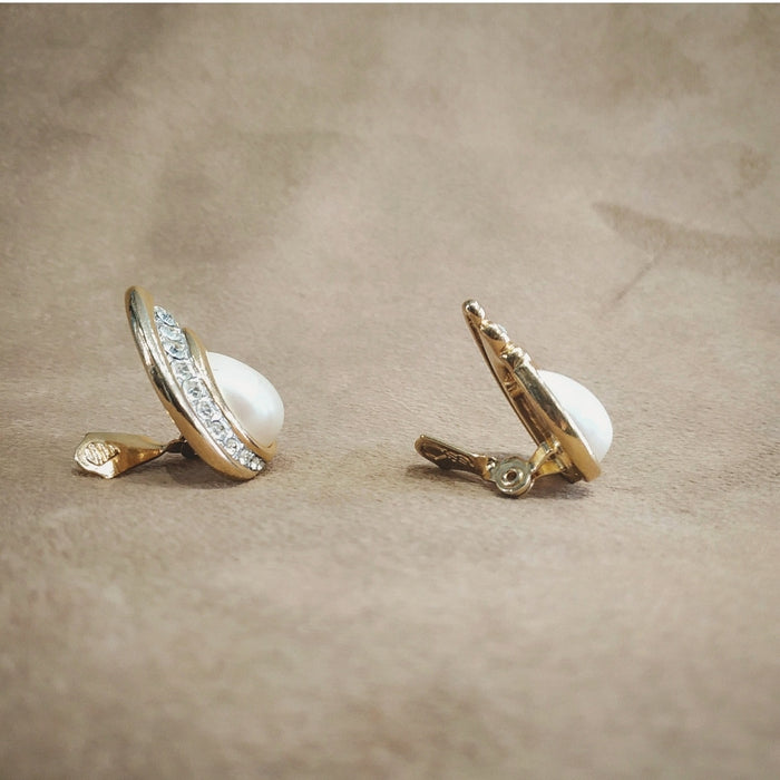 Yves Saint Laurent Pearl Crystal vintage clip on earrings - The Hirst Collection