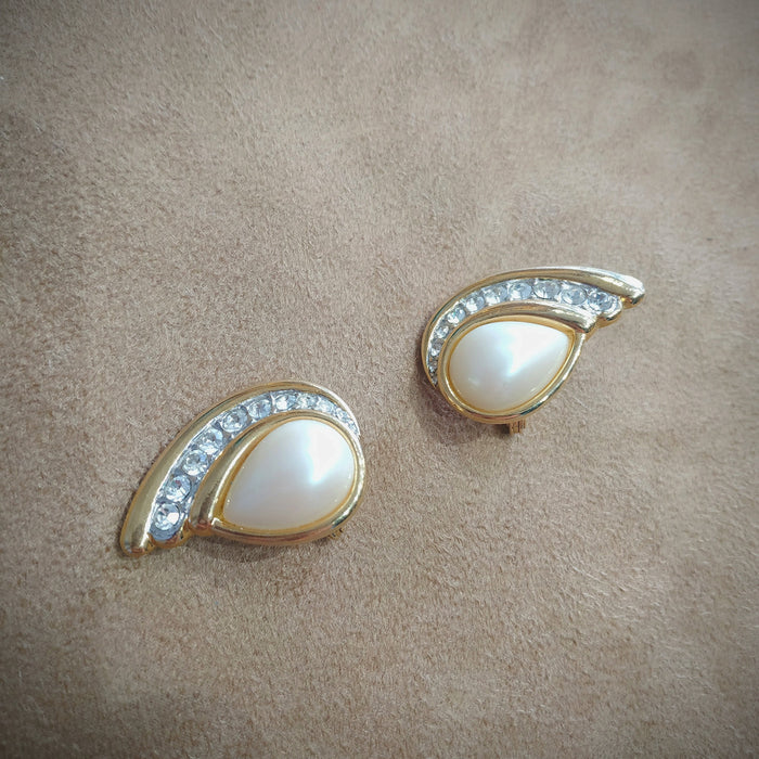 Yves Saint Laurent Pearl Crystal vintage clip on earrings - The Hirst Collection