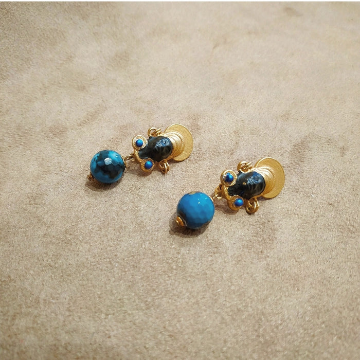 Askew London Vintage Blackamoor blue drop Earrings - The Hirst Collection