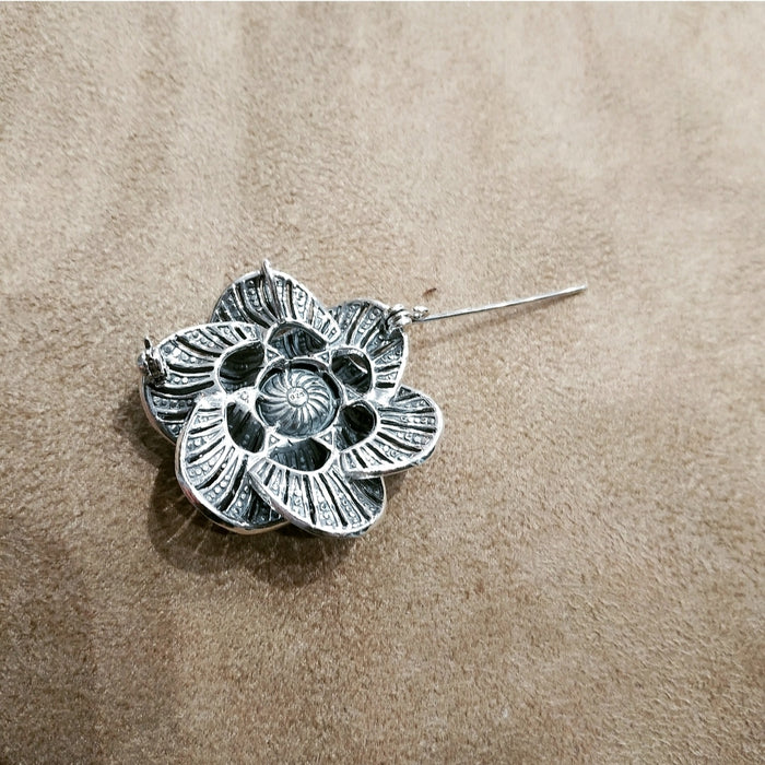 Pearl Flower Brooch Silver Marcasite Pendant Pin - The Hirst Collection