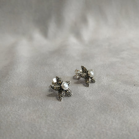 Silver Pearl Starfish Earrings - The Hirst Collection