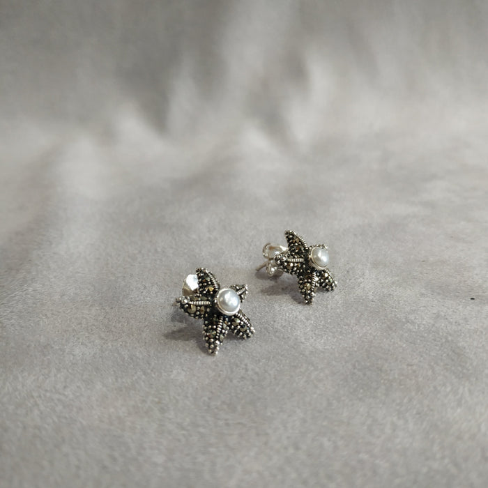 Silver Pearl Starfish Earrings - The Hirst Collection