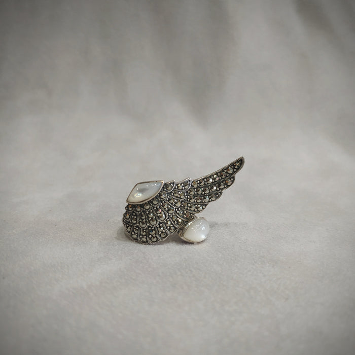 Silver Marcasite Mother of Pearl Wing Ring - The Hirst Collection