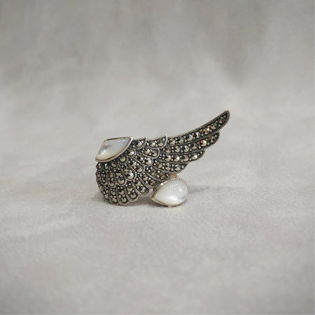 Silver Marcasite Mother of Pearl Wing Ring - The Hirst Collection