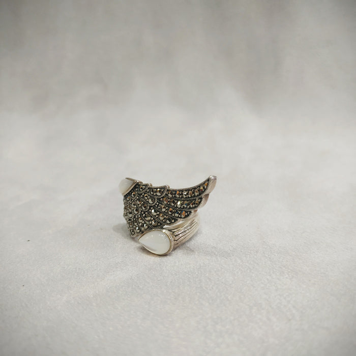 Silver Marcasite Mother of Pearl Wing Ring - The Hirst Collection