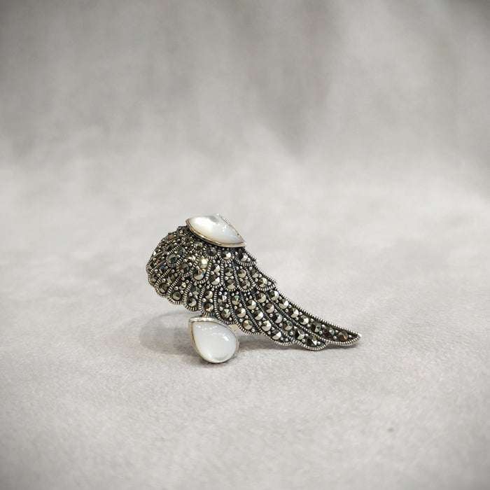 Silver Marcasite Mother of Pearl Wing Ring - The Hirst Collection