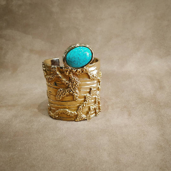Yves Saint Laurent Gold Turquoise Statement Arty Cuff Bracelet YSL - The Hirst Collection