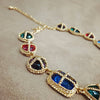 Kenneth Jay Lane Multi colour Glass Cabochon Gold Chain Necklace - The Hirst Collection