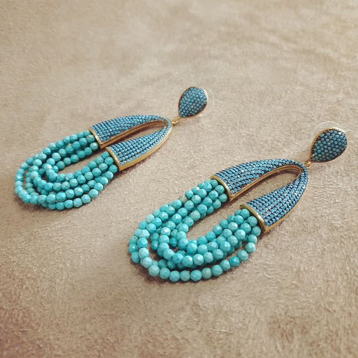 waterfall tuquoise beads turquoise crystal pave earrings - The Hirst Collection