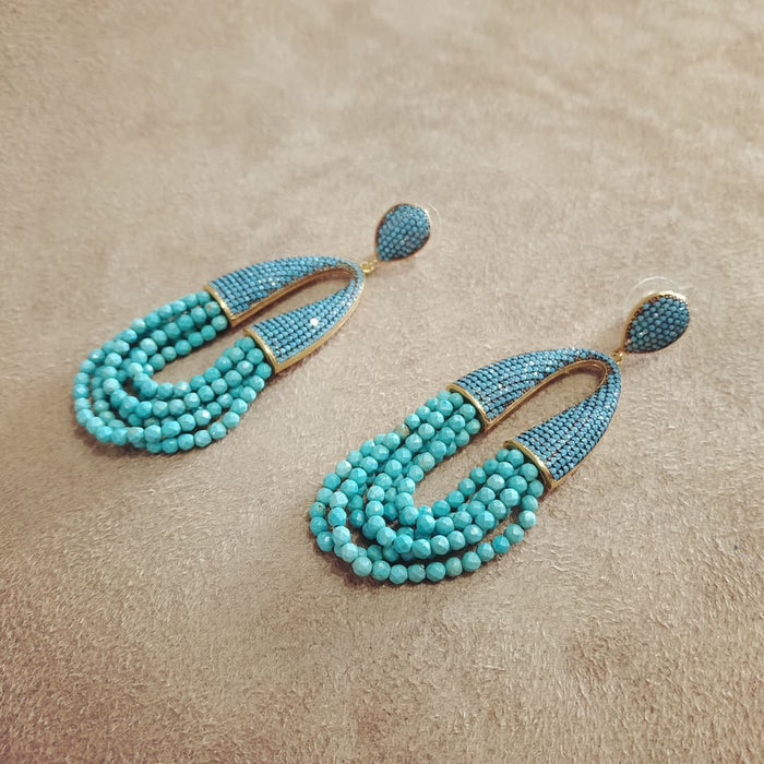 waterfall tuquoise beads turquoise crystal pave earrings - The Hirst Collection