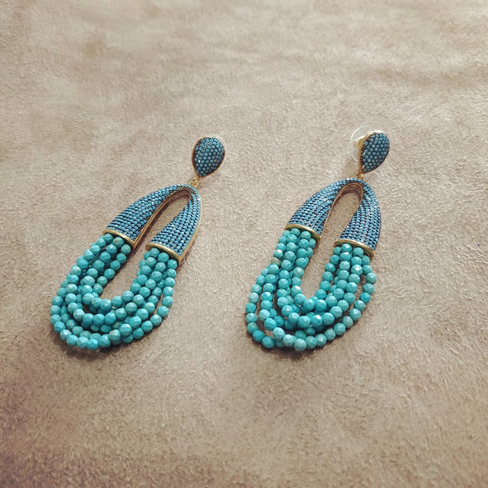 waterfall tuquoise beads turquoise crystal pave earrings - The Hirst Collection