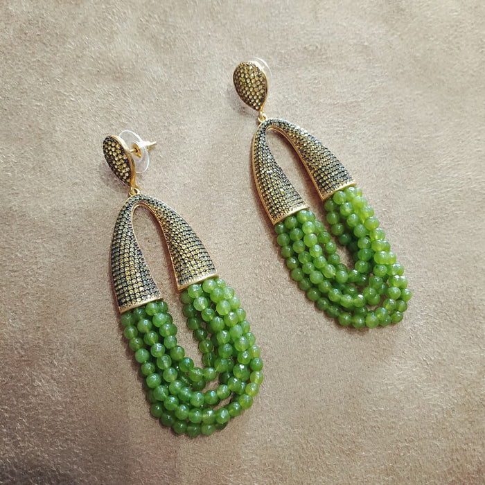 Waterfall Chandelier olive green Peridot crystal pave earrings - The Hirst Collection