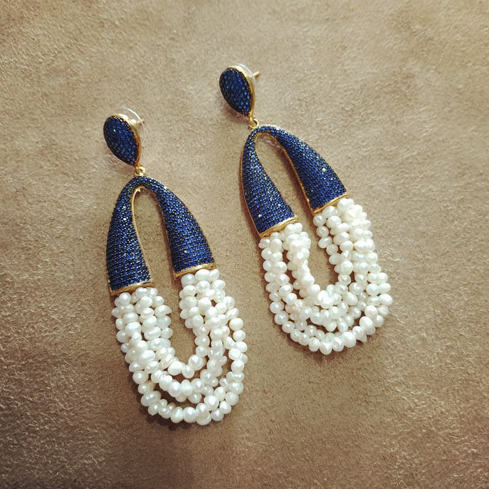 Natural waterfall pearl and sapphire crystal pave earrings - The Hirst Collection
