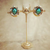Jacky De G Chunky Vintage Gold Green Round Earrings - The Hirst Collection