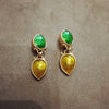 Rima Ariss Green Yellow Foil Glass Clip On Drop earrings - The Hirst Collection