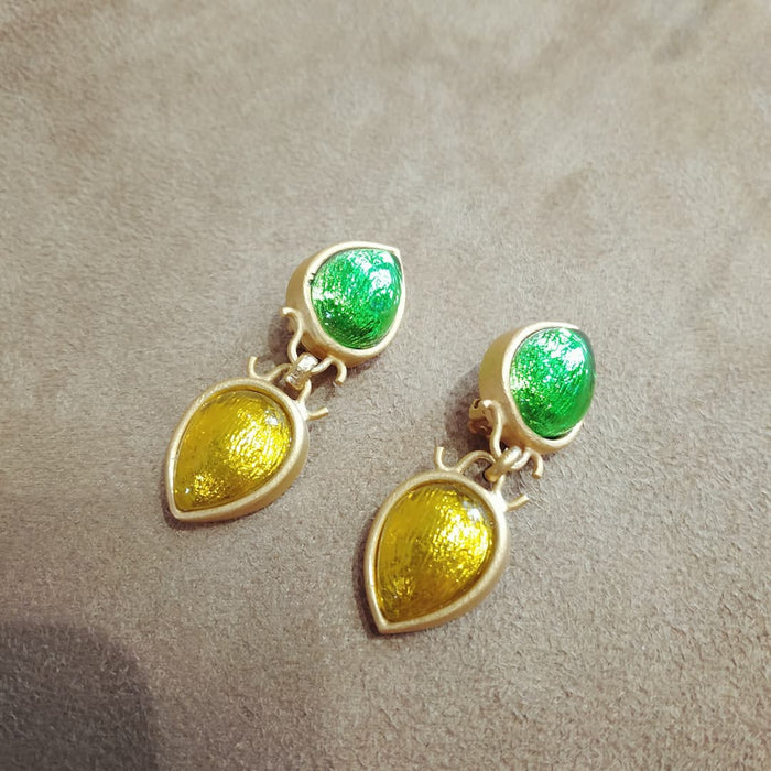 Rima Ariss Green Yellow Foil Glass Clip On Drop earrings - The Hirst Collection