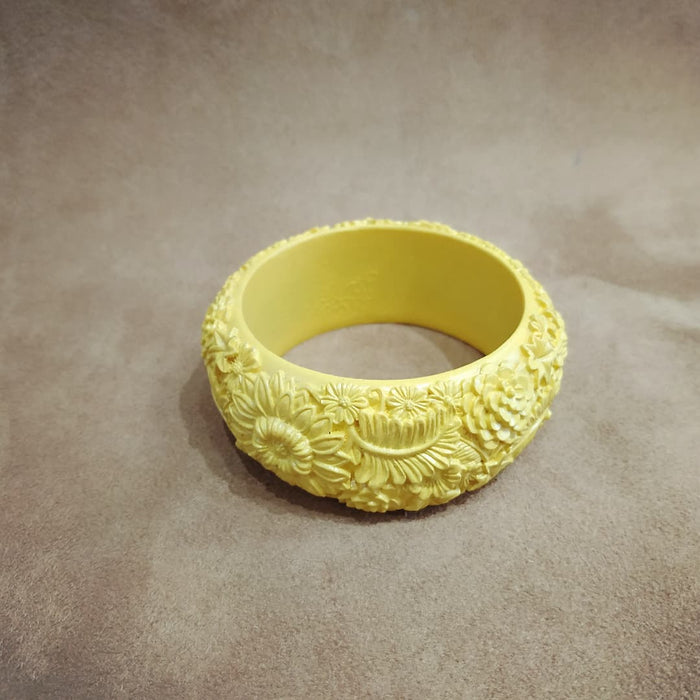 Floral Yellow Wide Bangle - The Hirst Collection