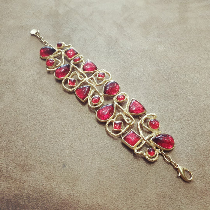 Dolce Vita vintage Gold Red Glass statement Bracelet - The Hirst Collection