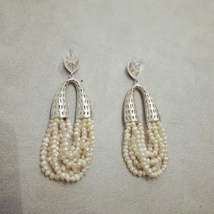 Natural waterfall pearl and clear crystal pave earrings - The Hirst Collection