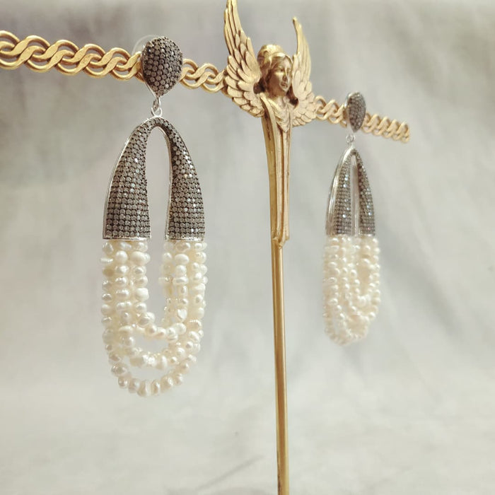 Natural waterfall pearl and clear crystal pave earrings - The Hirst Collection