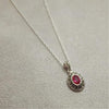 Ruby Crystal Pendant Necklace Silver Marcasite - The Hirst Collection