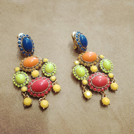 Oscar De La Renta Statement Clip On Multi-Coloured Earrings - The Hirst Collection