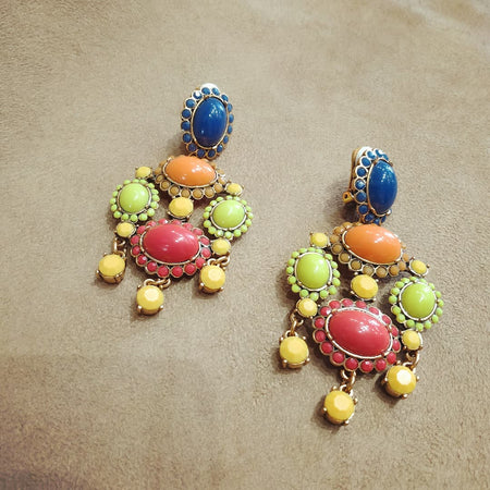 Oscar De La Renta Statement Clip On Multi-Coloured Earrings - The Hirst Collection