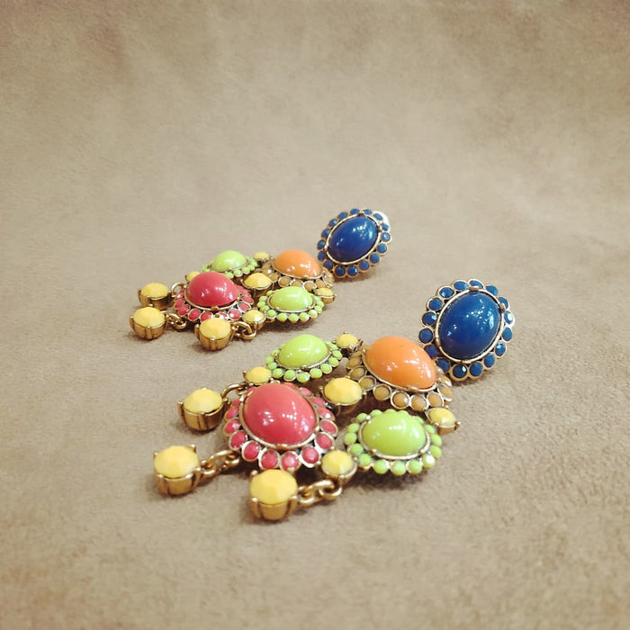 Oscar De La Renta Statement Clip On Multi-Coloured Earrings - The Hirst Collection