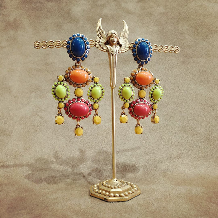 Oscar De La Renta Statement Clip On Multi-Coloured Earrings - The Hirst Collection