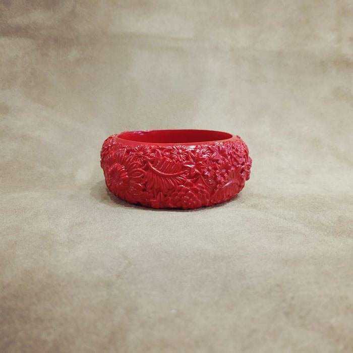 Floral Red Wide Bangle - The Hirst Collection