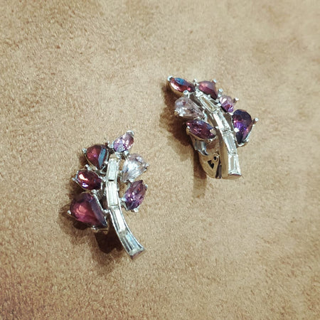 Vintage Trifari Pink Purple Leafy Earrings - The Hirst Collection