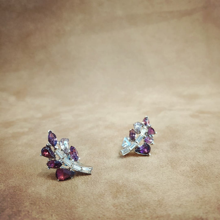 Vintage Trifari Pink Purple Leafy Earrings - The Hirst Collection