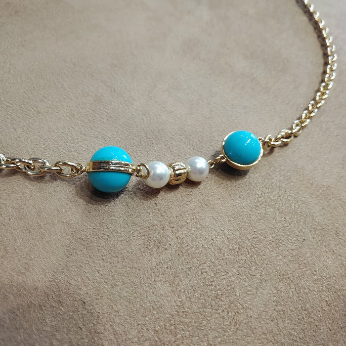 Dior Long gold sautoir chain with Glass Turquoise and Pearl - The Hirst Collection