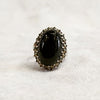 Oval Black Onyx Cocktail Ring Silver Marcasite - The Hirst Collection