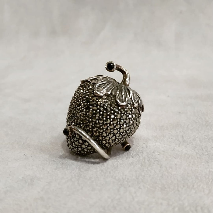 Strawberry Ring Silver Onyx Marcasite - The Hirst Collection