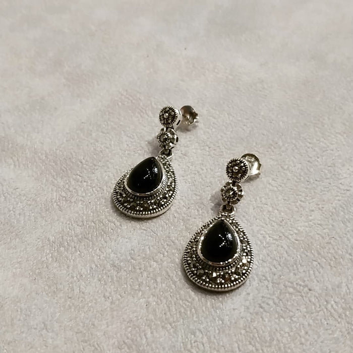 Oval Teardrop Black Onyx Earrings - The Hirst Collection